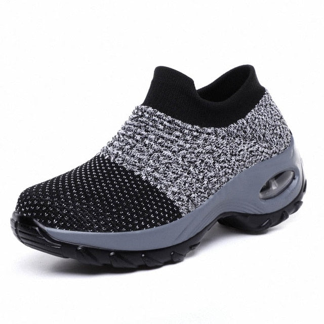 Cushioning Women Sock Sneakers Breathable Mesh Yellow Running Shoes Height Increasing Wedge Sports Shoes Thick Sole Platform 42