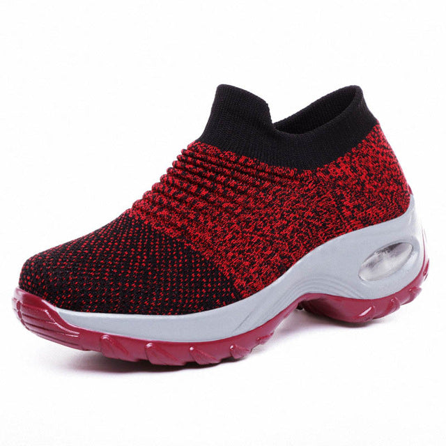 Cushioning Women Sock Sneakers Breathable Mesh Yellow Running Shoes Height Increasing Wedge Sports Shoes Thick Sole Platform 42
