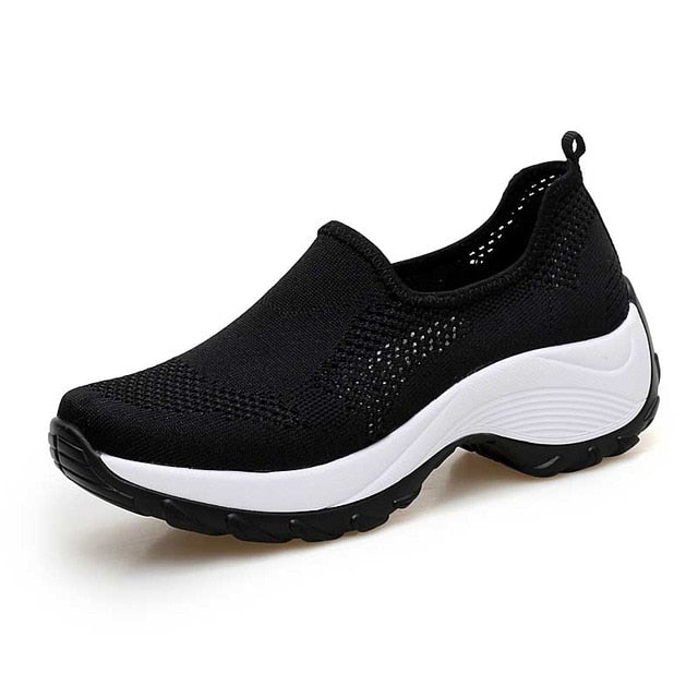 Cushioning Women Sock Sneakers Breathable Mesh Yellow Running Shoes Height Increasing Wedge Sports Shoes Thick Sole Platform 42