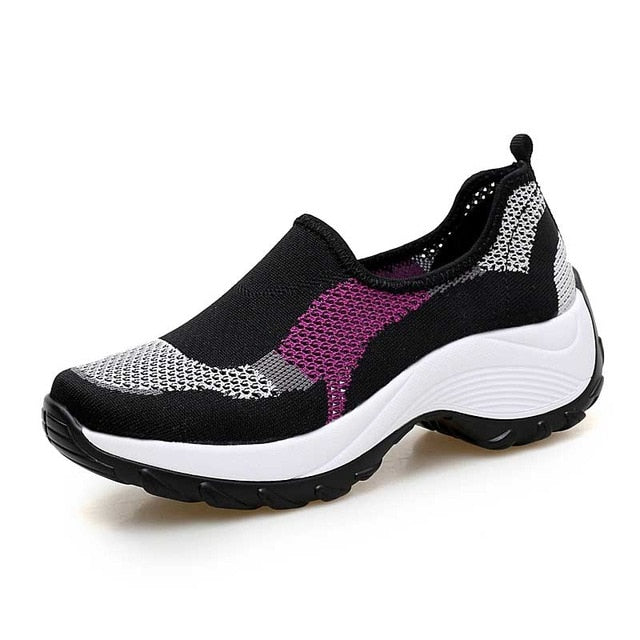 Cushioning Women Sock Sneakers Breathable Mesh Yellow Running Shoes Height Increasing Wedge Sports Shoes Thick Sole Platform 42