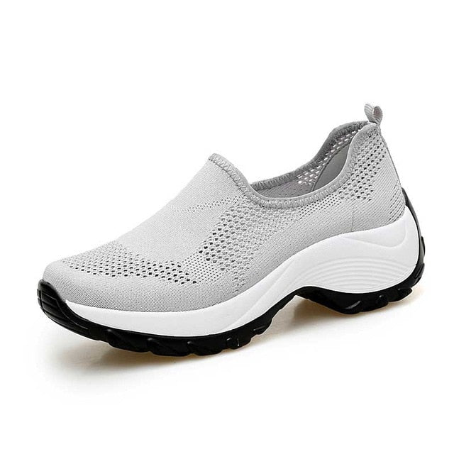 Cushioning Women Sock Sneakers Breathable Mesh Yellow Running Shoes Height Increasing Wedge Sports Shoes Thick Sole Platform 42