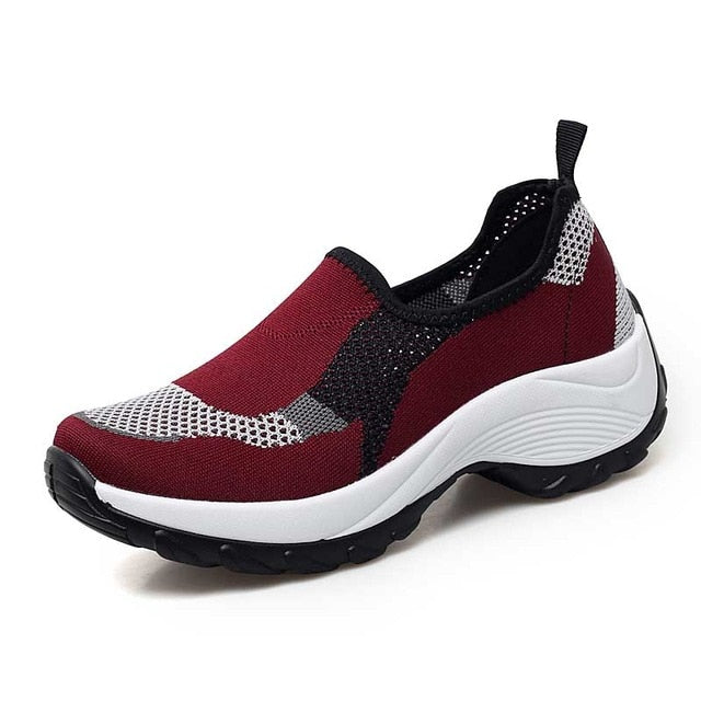 Cushioning Women Sock Sneakers Breathable Mesh Yellow Running Shoes Height Increasing Wedge Sports Shoes Thick Sole Platform 42