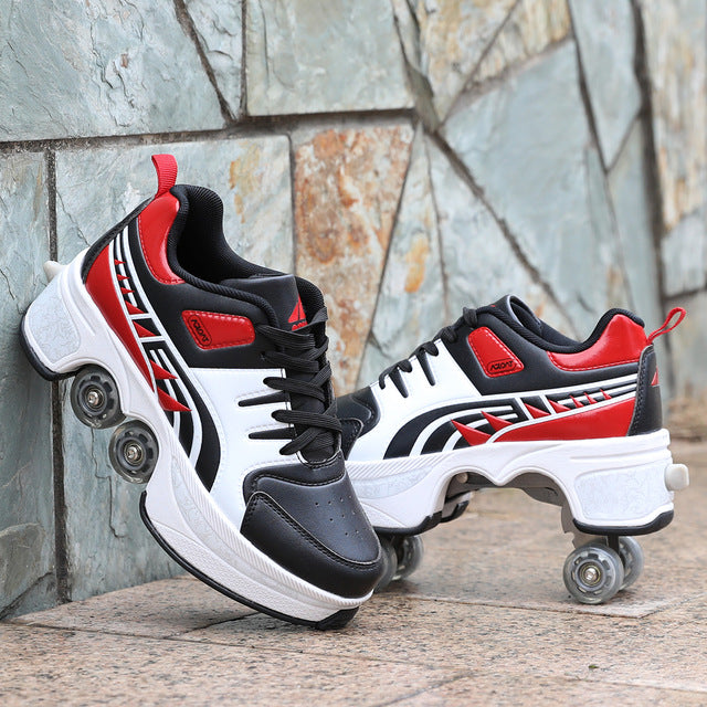 Hot Shoes Casual Sneakers Walk+Skates Deform Wheel Skates for Adult Men Women Unisex Couple Childred Runaway Skates Four-wheeled
