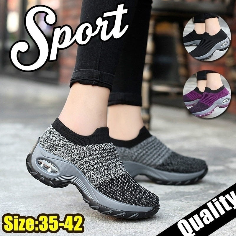 Women Walking Shoes Running Mesh Shoes Fashion Platform Slip-On Sneaker Air Cushion Gym Modern Dance Shoes Men