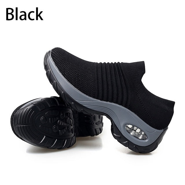 Women Walking Shoes Running Mesh Shoes Fashion Platform Slip-On Sneaker Air Cushion Gym Modern Dance Shoes Men