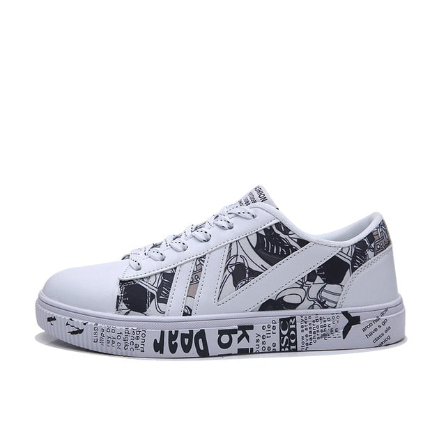 2019 Casual Men Sneakers Platform Shoes Breathable Graffiti Mesh Male Shoes Streetwear Comics Walking Men Vulcanized Shoes