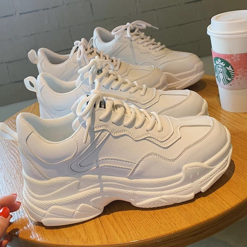 White Women Shoes New Lace-Up Chunky Sneakers for Women Vulcanize Shoes Casual Fashion Warm Dad Shoes Platform Sneakers Basket