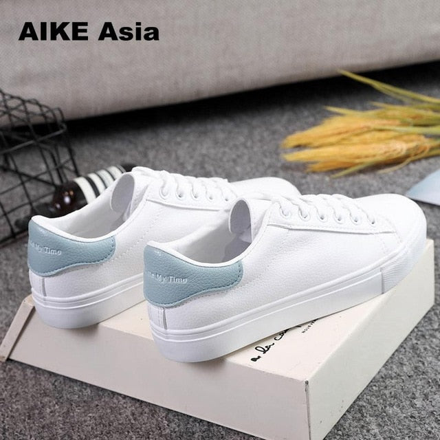 HOT Women Sneakers 2020 Fashion Breathble Vulcanized Shoes Women Pu leather Platform Shoes Women Lace up Casual Shoes White