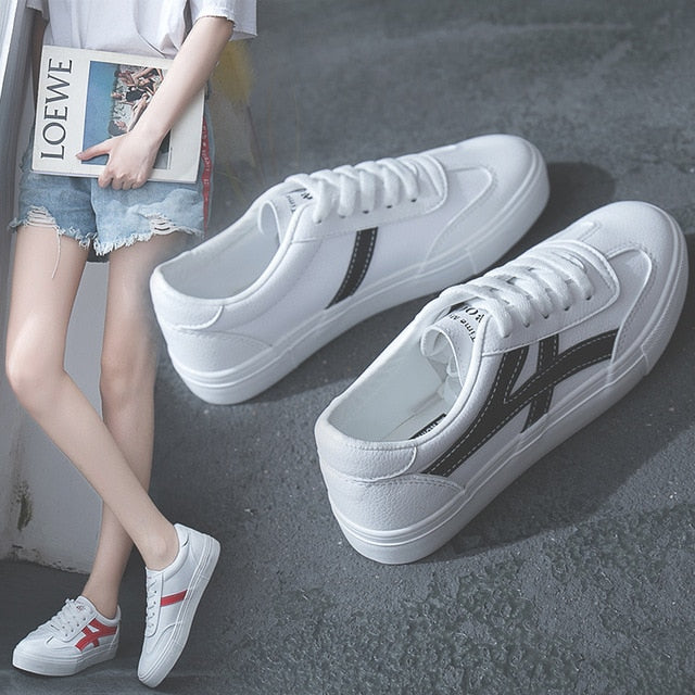 HOT Women Sneakers 2020 Fashion Breathble Vulcanized Shoes Women Pu leather Platform Shoes Women Lace up Casual Shoes White