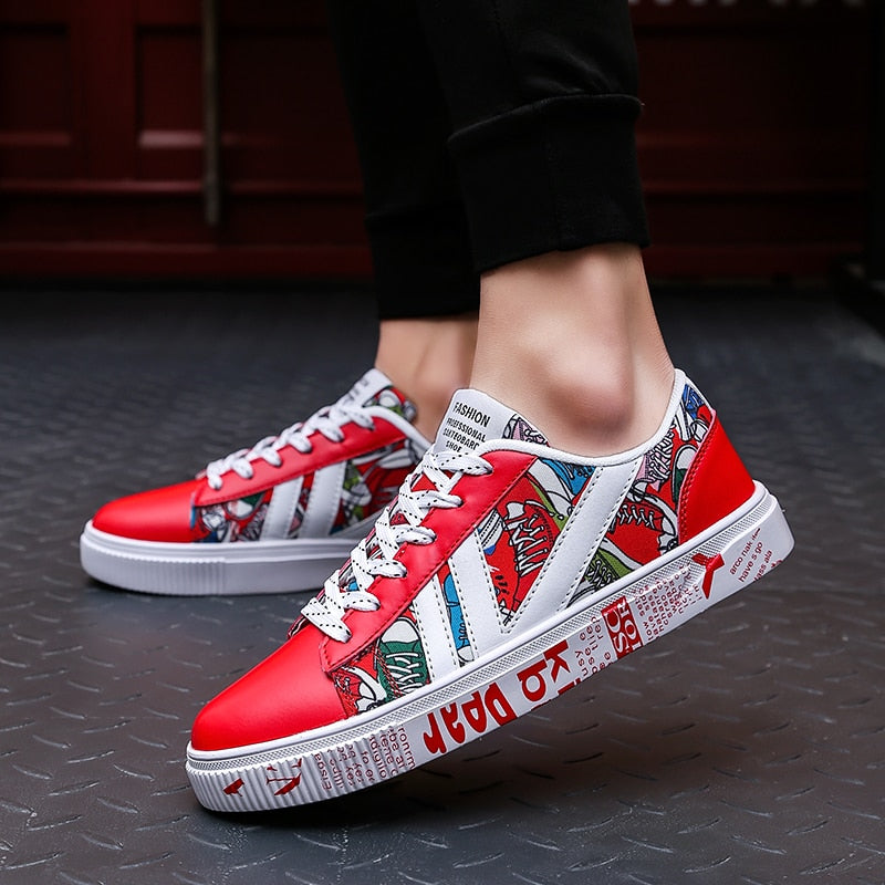 2019 Casual Men Sneakers Platform Shoes Breathable Graffiti Mesh Male Shoes Streetwear Comics Walking Men Vulcanized Shoes