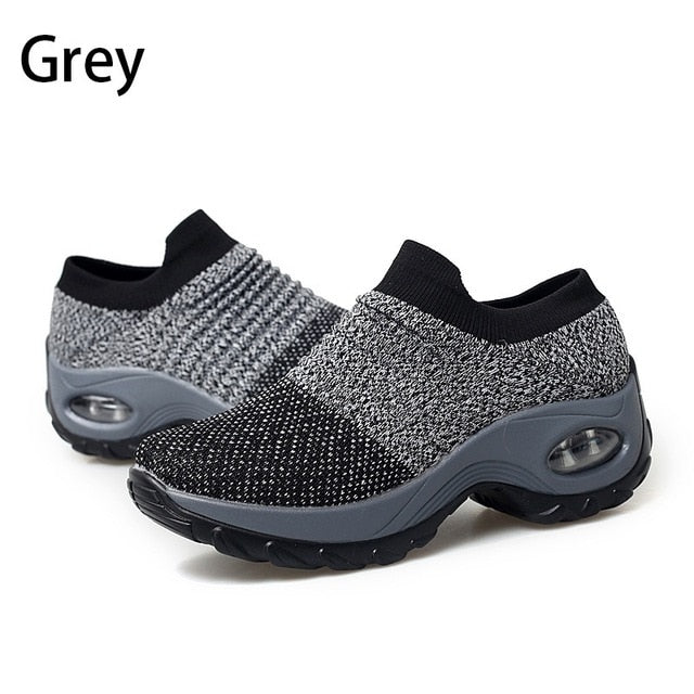 Women Walking Shoes Running Mesh Shoes Fashion Platform Slip-On Sneaker Air Cushion Gym Modern Dance Shoes Men