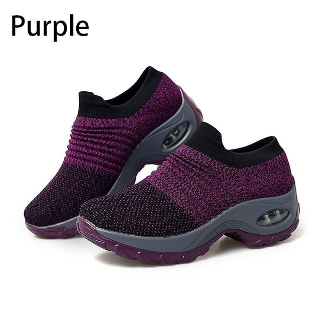 Women Walking Shoes Running Mesh Shoes Fashion Platform Slip-On Sneaker Air Cushion Gym Modern Dance Shoes Men