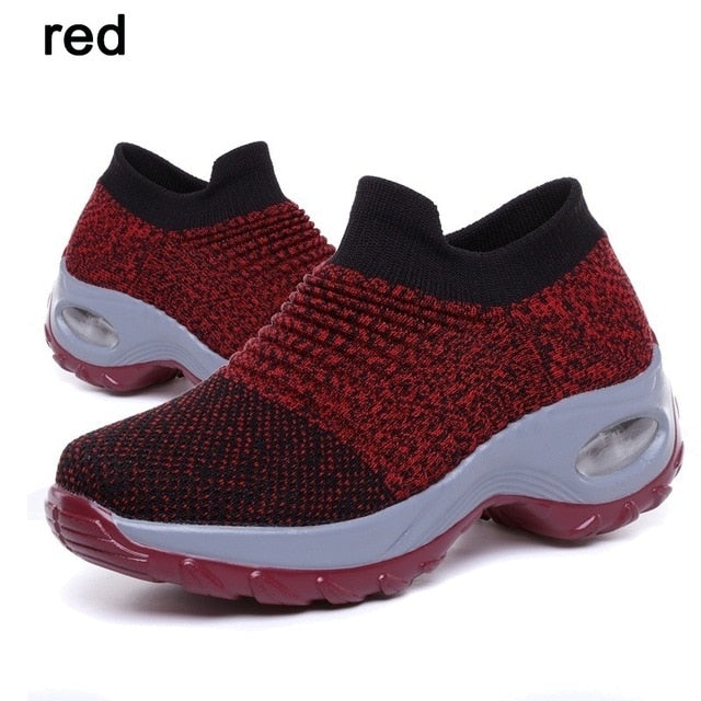 Women Walking Shoes Running Mesh Shoes Fashion Platform Slip-On Sneaker Air Cushion Gym Modern Dance Shoes Men