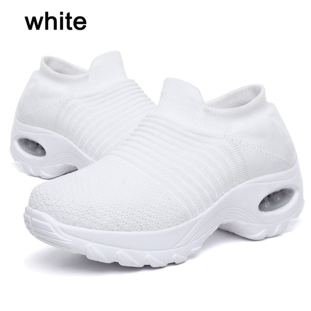 Women Walking Shoes Running Mesh Shoes Fashion Platform Slip-On Sneaker Air Cushion Gym Modern Dance Shoes Men